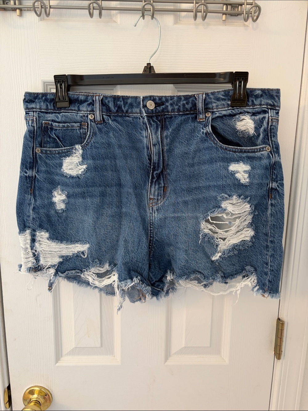 American Eagle Outfitters Distressed Blue Denim Cutoff Mom Shorts